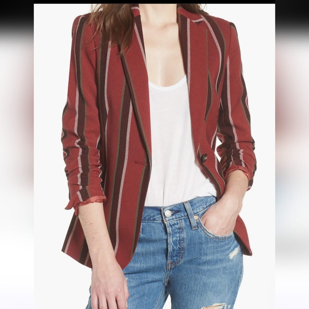 Mural Red Green Striped Blazer XXL